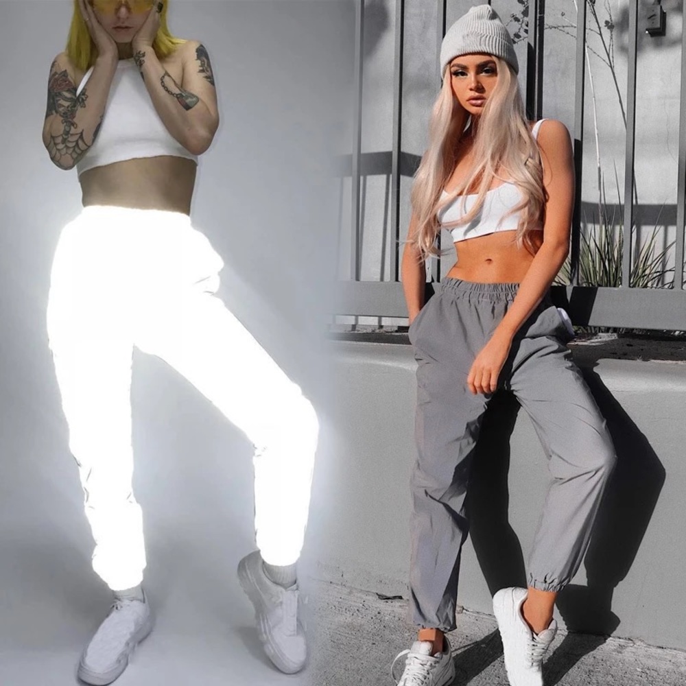 Gray Silver Flash Reflective Jogger Pants